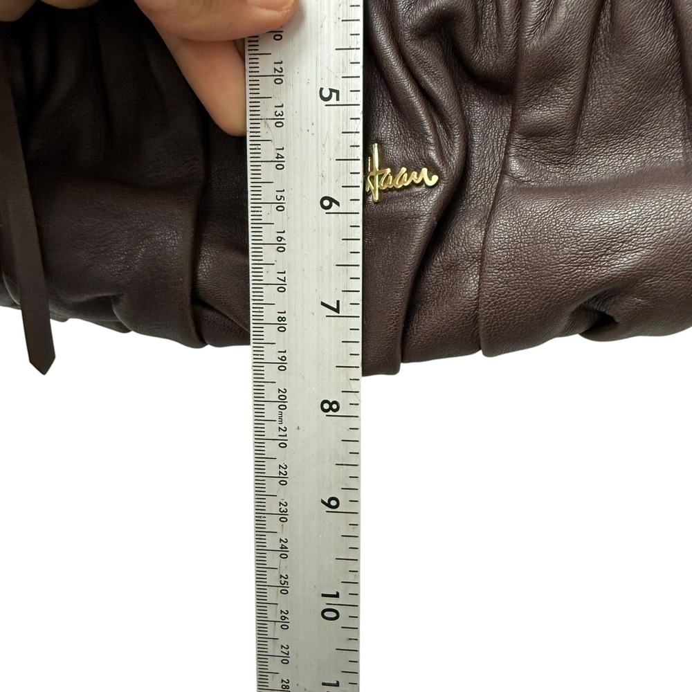Cole Haan Brown Leather Pleated Tassel Shoulder‎ Bag Gold Hardware Hobo Handbag - Picture 5 of 11